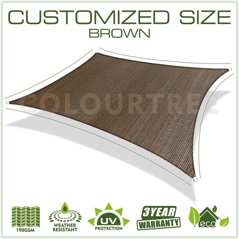 ColourTree 8' x 12' Brown Rectangle Sun Shade Sail Canopy Awning Shelter Fabric Cloth Screen - UV Block UV Resistant Heavy Duty Commercial Grade - Outdoor Patio Carport - (We Make Custom Size) - Image 3